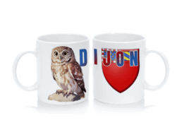 Mug souvenir Dijon avec la chouette et le blason dijonnais