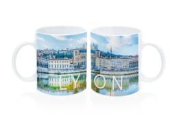 Mug souvenir Lyon avec panorama des quais de Sa&ocirc;ne et de Fourvi&egrave;re