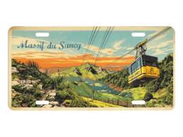 Plaque m&eacute;tal souvenir Massif du Sancy avec t&eacute;l&eacute;ph&eacute;rique et paysage de montagne