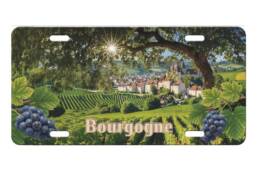 Plaque d'immatriculation souvenir Bourgogne avec vignobles et village