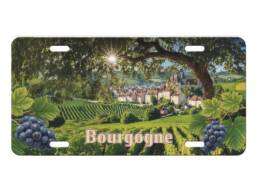 Plaque d'immatriculation souvenir Bourgogne avec vignobles et village