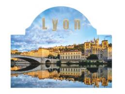 Plaque rue m&eacute;tal souvenir Lyon avec les quais de Sa&ocirc;ne et la basilique de Fourvi&egrave;re