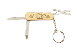 Porte-clés couteau multifonction souvenir Bourgogne avec manche en bois