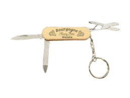 Porte-cl&eacute;s couteau multifonction souvenir Bourgogne avec manche en bois