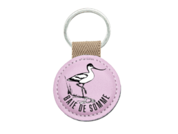 Porte-cl&eacute;s rond simili cuir souvenir Baie de Somme avec avocette