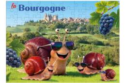 Puzzle 100 pièces souvenir Bourgogne avec escargots dans les vignobles