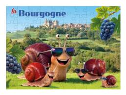 Puzzle 100 pi&egrave;ces souvenir Bourgogne avec escargots dans les vignobles