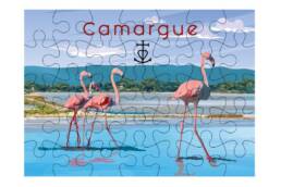 Puzzle 100 pièces souvenir Camargue représentant des flamants roses dans les étangs