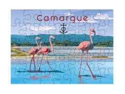 Puzzle 100 pi&egrave;ces souvenir Camargue repr&eacute;sentant des flamants roses dans les &eacute;tangs