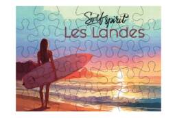 Puzzle 100 pièces souvenir Landes avec surfeuse au coucher de soleil