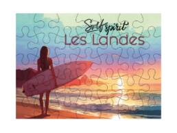 Puzzle 100 pi&egrave;ces souvenir Landes avec surfeuse au coucher de soleil