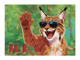 Puzzle 100 pi&egrave;ces souvenir Jura avec lynx portant des lunettes de soleil