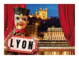 Puzzle 100 pi&egrave;ces souvenir Lyon avec Guignol et la basilique de Fourvi&egrave;re