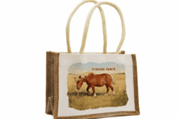 Sac en jute souvenir Franche-Comté avec illustration d'un cheval comtois