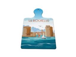 Sous-plat planche c&eacute;ramique souvenir La Rochelle avec les tours du Vieux-Port