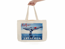 Tote bag souvenir Arcachon Gironde avec illustration de la queue de baleine du Bassin d'Arcachon