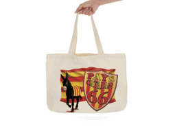 Tote bag souvenir Catalogne avec &acirc;ne catalan et blason Pays Catalan 66
