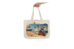 Tote bag souvenir Côte d'Opale illustré d'un phoque sur la plage