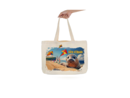 Tote bag souvenir C&ocirc;te d'Opale illustr&eacute; d'un phoque sur la plage