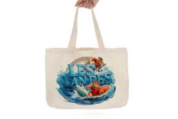 Tote bag souvenir Landes avec écureuil surfeur et vagues