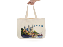 Tote bag souvenir Lyon illustré de la basilique Notre-Dame de Fourvière