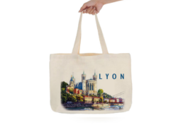 Tote bag souvenir Lyon illustr&eacute; de la basilique Notre-Dame de Fourvi&egrave;re