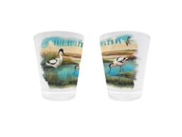 Verre &agrave; liqueur souvenir Baie de Somme avec illustration d'avocettes