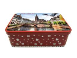 Bo&icirc;te &agrave; sucre souvenir Strasbourg illustr&eacute;e de la cath&eacute;drale Notre-Dame et des maisons alsaciennes