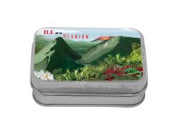 Bo&icirc;te comptoir souvenir &Icirc;le de La R&eacute;union avec volcan, v&eacute;g&eacute;tation tropicale et cam&eacute;l&eacute;on