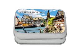 Boîte comptoir souvenir Strasbourg avec cathédrale et maisons à colombages