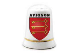 D&eacute; &agrave; coudre c&eacute;ramique souvenir Avignon avec le blason officiel