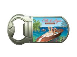 Magnet ouvre-bouteille souvenir C&ocirc;te d'Azur illustr&eacute; d'une sc&egrave;ne de la French Riviera