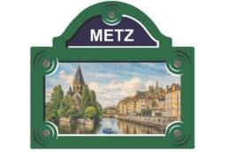 Magnet plaque de rue souvenir Metz représentant un paysage de la ville