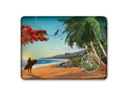 Magnet rectangle souvenir &Icirc;le de La R&eacute;union avec plage, cocotiers et surfeur