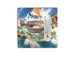 Magnet thermomètre souvenir Nîmes illustré des Arènes et des monuments emblématiques de la ville