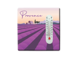 Magnet thermom&egrave;tre souvenir Provence avec illustration de champs de lavande