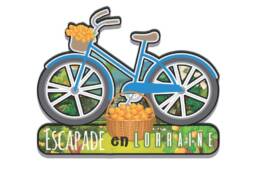 Magnet vélo bois souvenir Lorraine avec panier de mirabelles