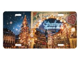 Plaque immatriculation souvenir Strasbourg avec illuminations de No&euml;l et centre historique