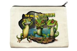 Pochette souvenir Île de La Réunion avec trois margouillats illustrés