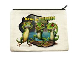 Pochette souvenir Île de La Réunion avec trois margouillats illustrés