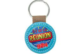 Porte-clés rond simili cuir souvenir Île de La Réunion avec logo 974