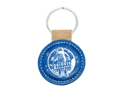 Porte-cl&eacute;s rond simili cuir souvenir Toulouse avec astronaute