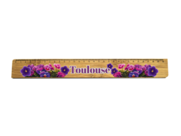 R&egrave;gle en bois souvenir Toulouse d&eacute;cor&eacute;e de violettes