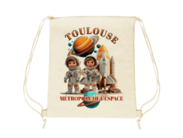 Sac pochon souvenir Toulouse illustr&eacute; sur le th&egrave;me de l'espace
