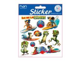 Planche de stickers souvenir &Icirc;le de La R&eacute;union avec margouillats et illustrations humoristiques