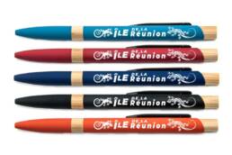 Stylo bois souvenir Île de La Réunion avec illustration de margouillat