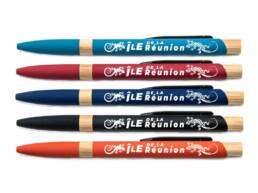 Stylo bois souvenir Île de La Réunion avec illustration de margouillat