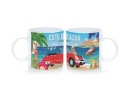 Tasse expresso souvenir C&ocirc;te d'Azur illustr&eacute;e dans un style vintage French Riviera